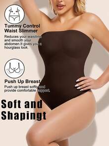 Women's Solid Color Strapless Push-Up Waist And Tummy Control Bodysuit ,Sculpting Body Shaper,Slimming Thong Bodysuit Smooth Shapewear For Women Tube Top Invisible Off-Shoulder Underwear For High Slit Dresses - 棕色 - 查看 6