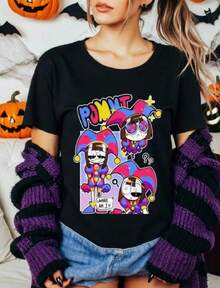 Cute Cool Wos Shirt Digital Circus Girls Tees Kawa Polyester Tops Graphic Tshirt Y2k Fashion Printed Shirts Ladies Tops - 黑色 - 查看 1