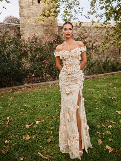 Elisanya 高级魅力优雅花卉美人鱼晚礼服，精致的 3D 花卉刺绣 - 鱼尾轮廓，适合婚礼、晚会、红毯活动和颁奖典礼