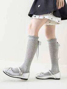 1/3 Pairs Minimalist Spring/Summer Girls Lace Bow Mid-Calf Socks, Versatile Breathable Sweet Cute Princess Leg Warmers, Casual Daily/School Wear - Multicolor - View 4