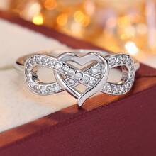 1pc Sweet & Gentle Interlocked Double Heart Zirconia Ring, Niche Design Luxurious Style Finger Jewelry, Suitable For Daily Wear - Ring - View 4
