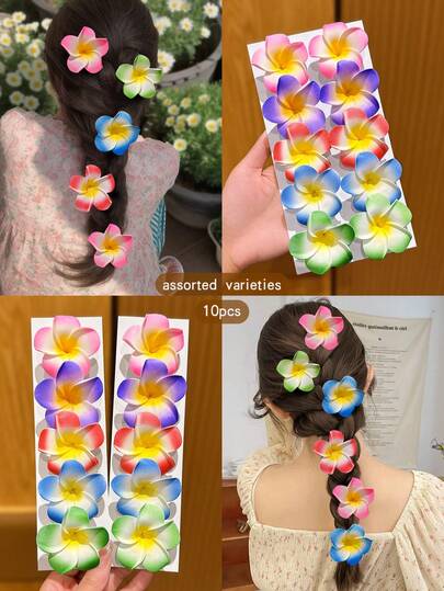 10pcs Random Color Floral Hair Clips, Sweet Style Hair Accessories Suitable For Daily Use