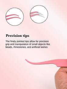 ARTSTAR 1pc Stainless Steel Curved Straight Eyebrow Tweezers False Eyelashes Nail Art Eyelash Tool - Baby Pink - View 3