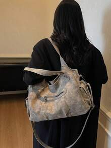 复古简约大容量时尚学生/上班通勤手提包 - 卡其色 - 查看 8