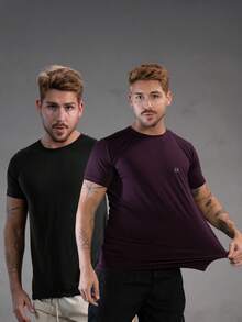 Kit 2 Dry Fit Polyamide T-Shirts - Negro / Vino - Ver 1
