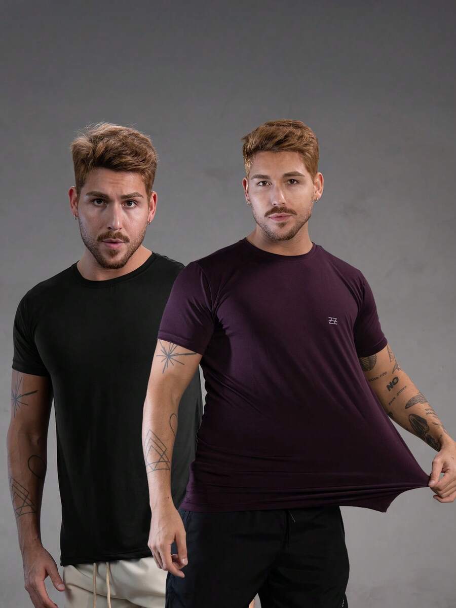Kit 2 Dry Fit Polyamide T-Shirts - Negro / Vino - Ver 1