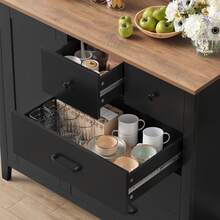 Sideboard, Kitchen Cabinets With 5 Drawers, Wooden Storage Cupboard Cabinet For Kitchen - Black - View 4