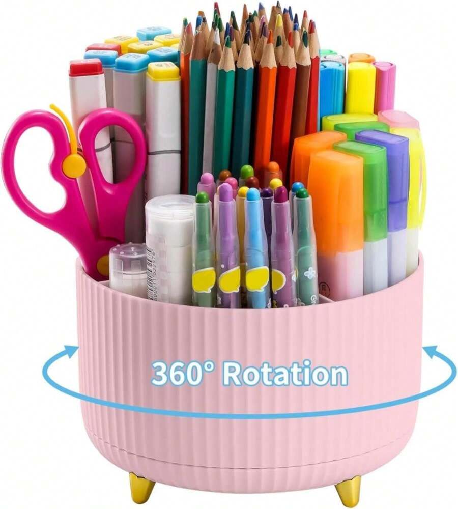 Marbrasse Desk Organizer, 360-Degree Rotating Pen Holder, Desk Organizers And Accessories With 5 Compartments Pencil Organizer, Art Supply Storage Box Caddy For Office, Home(Pink) - ColorH - 查看 1