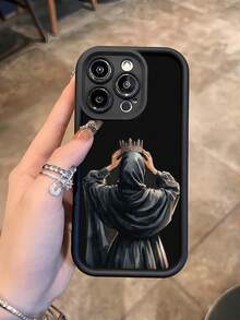 Fashionable, Popular, Personalized, Mysterious Hooded Figure With Crown Illustration Pattern Design Theme Luxury Shockproof Aesthetic Cute Phone Case, Soft-Touch Ultimate Grip, Waterproof , Dirt-Resistant, Bumper Cover With Camera Protection, Compatible With Compatible With Iphone 17/17Pro/17Pro Max - Black - View 1