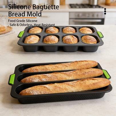 1/2/5pcs Silicone Cake Molds, Baguette & Burger Baking Trays, Bread Baking Pans, Non-Stick Cake Molds, Bread Molds, Bread Baking Trays, Suitable For Toast, Sandwiches, Burgers, Baguettes, Ideal For Beginner DIY Bread Baking