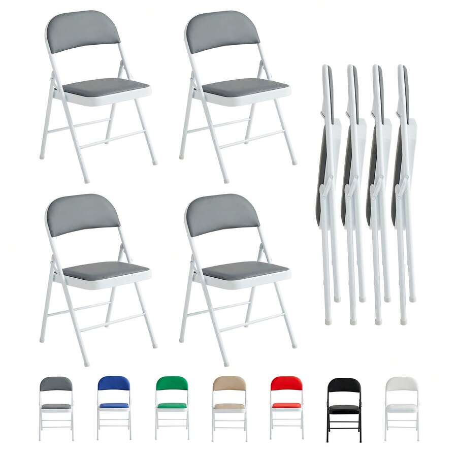 Mcc Direct Folding Chairs, Faux Leather Foldable Chairs With Metal Frame And Padded Seat, Easy To Fold And Store For Home, Office, Dining And Reception (4Pcs) - Grey - View 1