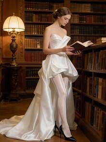 2 Pairs Sheer Nude Stockings, White Wedding Season Bridal Photo Shoot Pantyhose, Sexy Seamless Tights, Pearl Glossy High Waist High Elasticity Glitter Tights, Suitable For Daily Wear, Shiny Sheer Thin Pantyhose, Summer Pearl Glossy White Glitter Tights - White - View 4