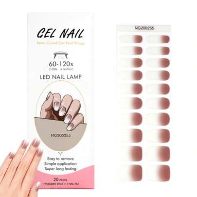1 Box Of 20pcs Natural Long-Lasting Classic Lover's DIY Simple Multi-Color Ombre Brown Gradient Nail Gel Stickers, Easy To Wear And Remove, UV Cured Nail Gel Stickers