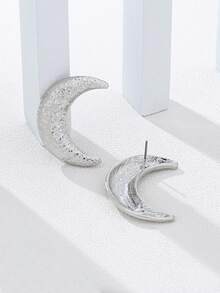 1 Pair Fashionable Personalized Metal Moon Stud Earrings For Women - Silver - View 4