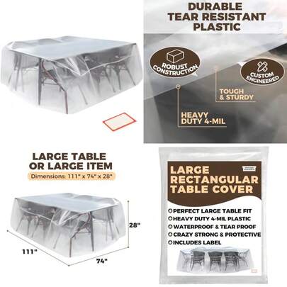 2026-New-Patio Table And Chair Cover For Outdoor Furniture - Rectangular Outdoor Patio Furniture Covers Waterproof Reusable Heavy-Duty Plastic Table Cover Protector 111" X 74" X 28"