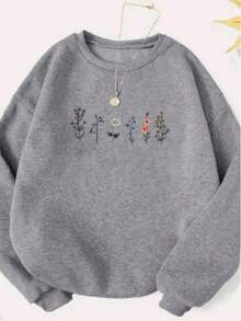 Moletom Feminina Gola Careca Estampa Florzinhas Jardim 159 Blusa de Frio Delicada Fofa Inverno Agasalho - Cinza - Visão 2