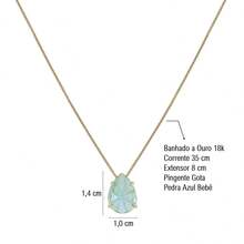 Women's Gold-Plated Costume Jewelry Set: Earrings, Necklace, And Teardrop Stone Pendant, 18k Gold Plated - 淺藍色 - 查看 3