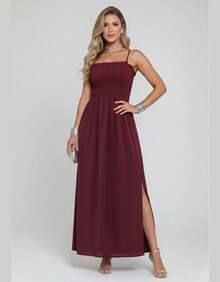 Women's Long Dress With Adjustable Straps And Elastic Waistband - Suitable For Evangelical And Work Fashion - Versatile And Elegant - On - 紅木色 - 查看 1
