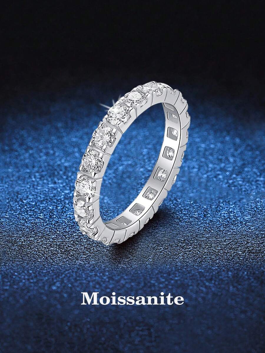 1枚精致奢华925银戒指，镶嵌20颗3.0毫米共2克拉莫桑石，适合女性日常佩戴、参加派对、节日庆典、情人节、母亲节、生日、新年、结婚纪念日等场合，亦可作为珠宝礼物。 - 銀色 - 查看 1