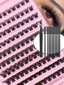 Set de racimos de pestañas DIY, pestañas postizas en racimos esponjosos con pinzas y cepillo, longitudes mixtas de 8-16 mm reutilizables, fácil aplicación en casa para principiantes - D - Ver 2