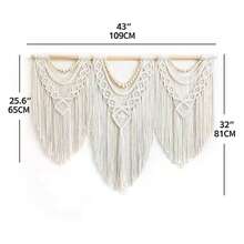 1 tấm tranh treo tường Macrame, trang trí tua rua phong cách Bohemian, ghép từ các thanh gỗ, dệt thủ công khổ lớn, dùng làm phông nền đầu giường. - Màu be - Xem 15