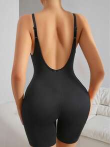 Shorts de body moldeador sin costuras con espalda baja y cordones inalámbricos - Negro - Ver 2