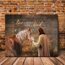 1 Piece Of Inspirational Wooden Framed Canvas Wall Art - Love Is Patience, Love Is Kindness Horse And Natural Scenery Print - Religious Home Decor, Suitable Living Room, Bedroom, Housewarming - Ready To Hang - Multicolor - View 2