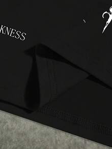 男士休闲字母十字印花T恤，简约时尚设计，适合日常穿着，夏季款 - 黑色 - 查看 5