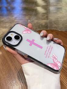 1个“诗篇46:5 神在她里面，她必不至动摇”基督教手机壳，透明机身搭配黑色软边框和黑色镜片边框，防摔保护壳，饰有粉色十字架和蝴蝶图案，少女心十足的设计，兼容 12/15/16/16 Plus/17/17 Pro/17 Pro Max，适合基督徒、女孩、母亲节、生日及日常使用，快速发货 - 無色 - 查看 6