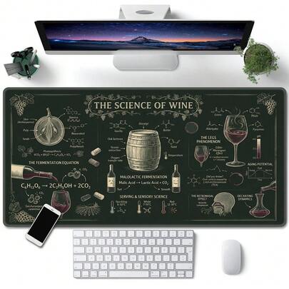 1件装高级葡萄酒与科学主题超大电脑鼠标垫，复古黑板化学印花，独特的办公桌装饰，家居酒吧汽车装饰，大型游戏鼠标垫，送给葡萄酒爱好者的精美礼物