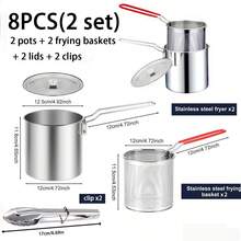 8pcs/ 2Set Small Stainless Steel Deep Fryer Pot With Fry Basket, Multifunctional Deep Fryer With Lid&Clips, Stock Pot, Stove Top Cooking Pot Deep Fryer With Basket For Cooking Chicken Wings, Seafood - A - View 3