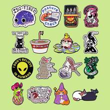 Lindo broche de metal con diseños de nutrias, gatos, sardinas de dibujos animados, ranas, zarigüeyas y frases sobre animales, para decorar ropa, mochilas, joyas y hacer regalos a amigos - Negro - Ver 3