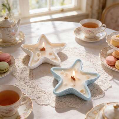 1pc Natural Soy Wax Starfish Shaped Scented Candle, Multiple Fragrances, Suitable For Wedding Season, Beach Wedding Favors, Summer Gifts, Coastal Home Decor, Bathroom & Photography Props