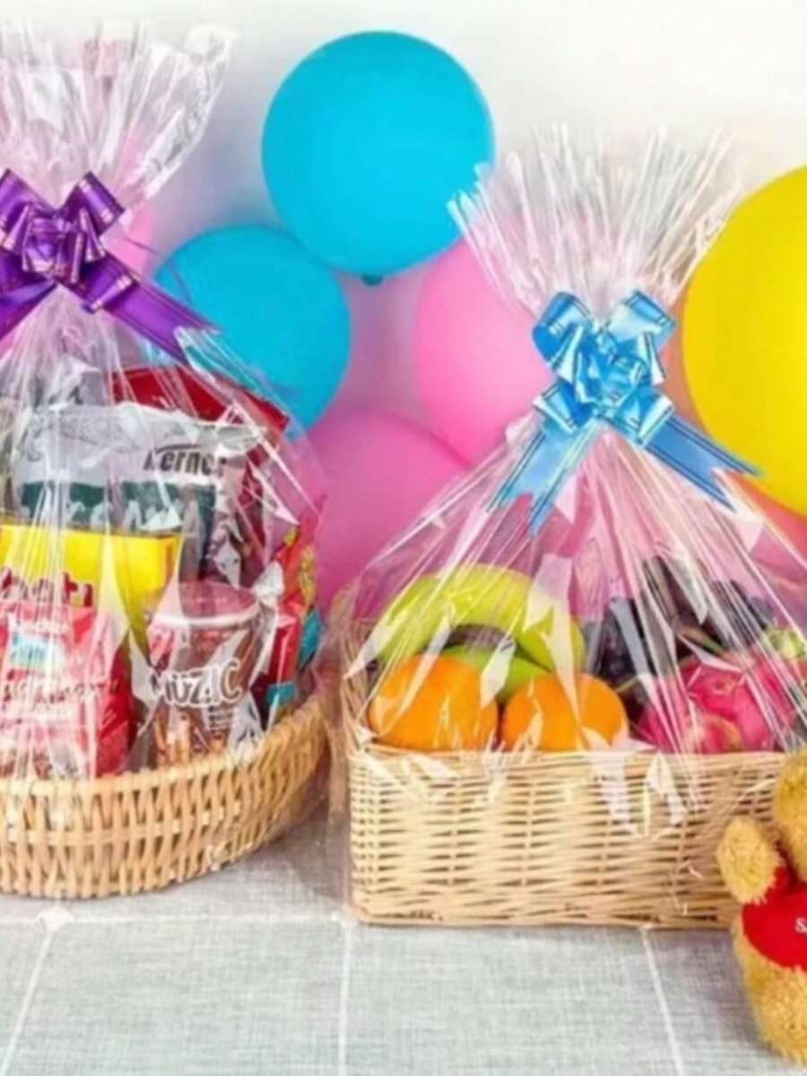 50 sacos celofane transparente e decorado para festa embalagem - transparente - Visão 1
