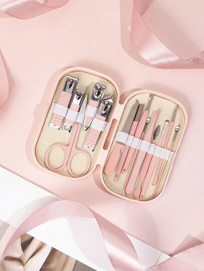 14pcs Pink & Blue Manicure Set | Cute Portable Nail Clipper & Scissors Set | Women's Travel Beauty Care Gift