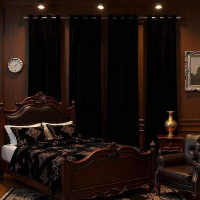 Blackout Metal Grommet Top Curtain 4-Piece Set, Thickened Heavy-Duty, Thermal Insulated Noise Reduction, Privacy Divider Curtains