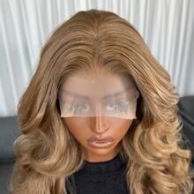 Tóc giả ren phía trước Karniklon 13x6, tóc giả tổng hợp gợn sóng 18 inch, mật độ 150%, tóc giả ren phía trước tổng hợp không cần keo, trông tự nhiên, sợi tổng hợp chịu nhiệt, thích hợp cho sử dụng hàng ngày, dự tiệc, ngày lễ, người mới bắt đầu. - màu nâu - Xem 8