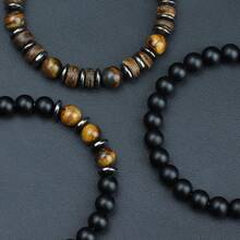 diffone 3 Pcs/Set 8mm Stone Beads Handmade Bracelet Antique Wooden For Men Wristband Jewelry Men - 3-piece Beaded Bracelet Set - View 9