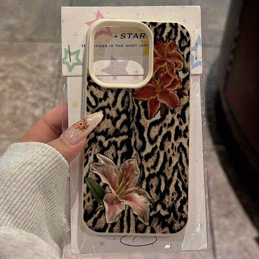 Elegant Lily & Leopard Print TPU Protective Case,Compatible With Apple Models, Suitable As Birthday And Christmas Gifts For Couples, Girlfriends, Daughters, And Teenage Girls - Antique White - View 1