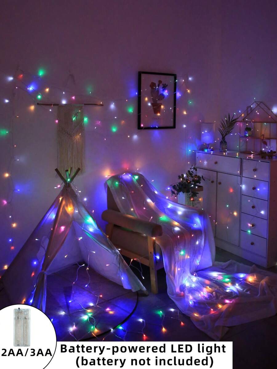 1 件 10/10/20/40/80 LED 1.5m/2m/3m/4m/10m 卧室仙女灯适用于生日派对婚礼节日室内装饰电池盒灯串 - 彩色 - 查看 1