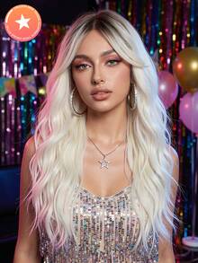 FIVE STARS 22-Inch Medium Wigs Curly White Highlight Gradient Wig For Women- Big Wave Fashion Heat-Resistant SyntheticIn Hair For Daily,Party,Cosplay,Weddings, Music Festivals Use - White - View 13
