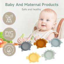 BPA, PVC And Phthalate-Free Silicone Suction Baby Plate With Sun Pattern, Worry-Free Self-Feeding - Multicolor - View 5