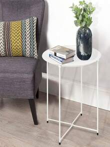 Mesa auxiliar de metal, mesa de centro minimalista moderna, mesa de centro de metal impermeable, mesa auxiliar de sofá, adecuada para sala de estar y dormitorio. - Blanco - Ver 3