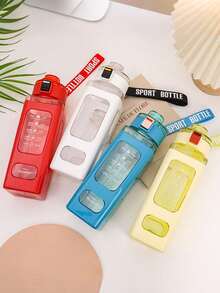 1个700毫升运动水壶，带吸管和时间刻度，大容量防漏水杯，方形时尚设计，适用于健身、办公、旅行、露营、居家使用，适合作为学生和成人的礼物。 - 彩色 - 查看 9