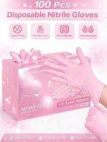 100pcs Pink Disposable Nitrile Gloves, Latex-Free, Household Cleaning Gloves, Waterproof Gloves, Suitable For Kitchen, Hair Dyeing, Salons, Waterproof, Anti-Static, , Bathroom, Household Items (Bagged) - Baby Pink - View 13