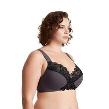 Plus Size Unlined Minimizer Wirefree Bras With Embroidery Lace - Burgundy,Black,Grey(3 Pack) - View 3