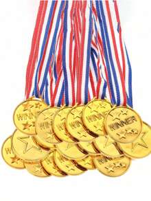 50pcs Gold Plastic Award Medals, Sports Competition Medals, Contest Medals, Birthday Party Gifts, Classroom Incentive Rewards - A - View 3