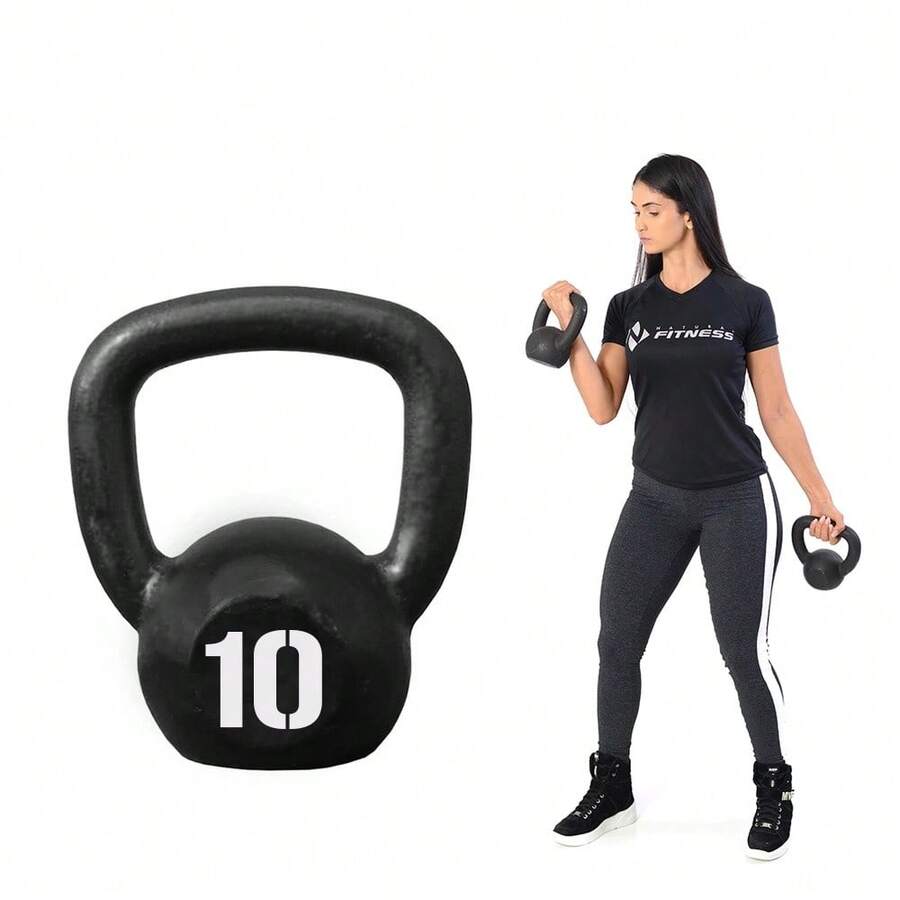 Kettlebell Pintado 10 Kg Para Academia Fitness Fixa - Preto - Visão 1