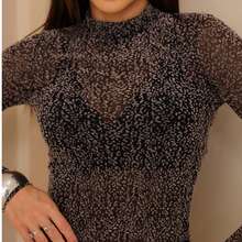 Tule Animal Print Feminina   Transparente - Preto e Nude - Visão 1