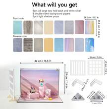 16.5*11.4 Inch Patterned Background Board Photography Set, 8 Double-Sided 16 Style Flat Background Papers, 2 Pcs 11*11 Inch Curtain Lamp Shades, Suitable For Food And Jewelry Photography - View 3